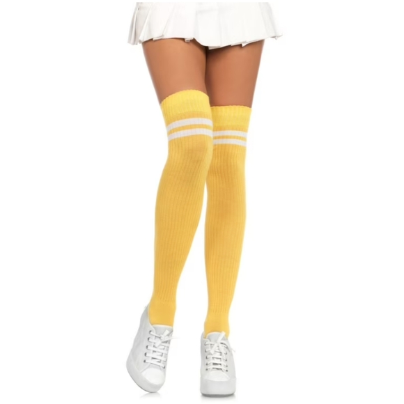 Accessories - Yellow Two Striped Ribbed Athletic Stockings Over the Knee Thigh Highs Socks